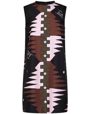 PUCCI Khaki And Valdimontone-Print Silk Twill Straight Mini Dress - Black