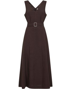 Blanca Vita Mocha Viscose And Linen Apred Belted Midi Dress - Purple