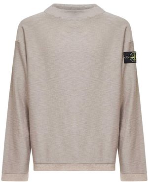 Stone Island Desert Textured Cotton Blend Knit Crewneck Jumper - Grey