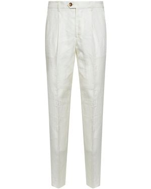 Brunello Cucinelli Linen Pleated Trousers - White