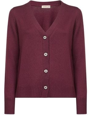 Blanca Vita Burgundy Virgin Wool Knit Cardigan - Purple