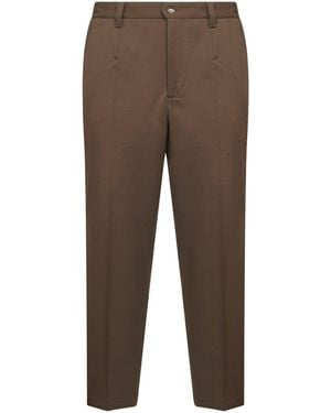 D 40 Biscuit Wool Blend Twill Portofino Trousers - Brown