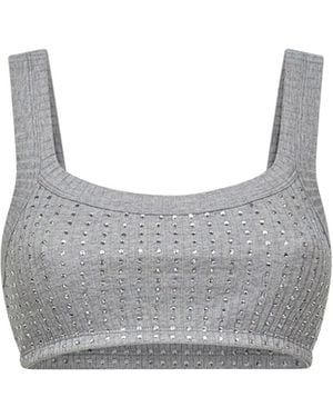 The Attico Cotton Hotfix Crystal Bralette Top - Gray
