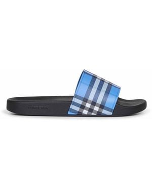 Burberry Cornflower Rubber Check Slides - Blue