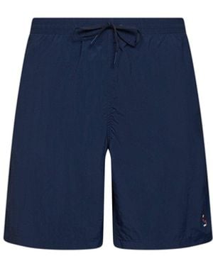 Fendi Dark Nylon Embroidered Swim Shorts - Blue
