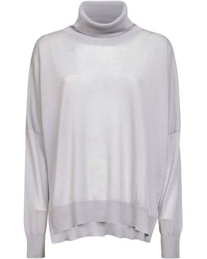Blanca Vita Virgin Wool Knit Oversized Turtleneck Jumper - White