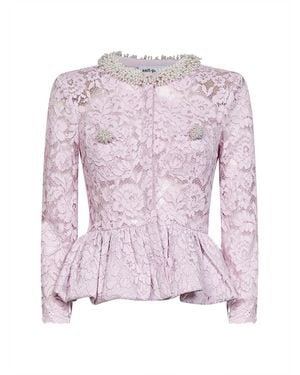 Self-Portrait Lace Top With Peplum Hem - Pink