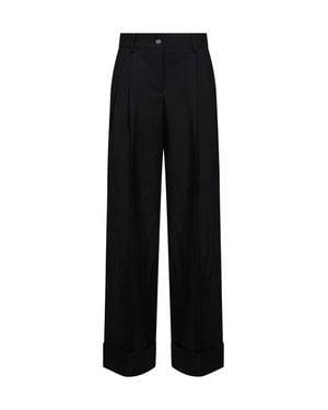Dolce & Gabbana Virgin Wool Trousers With Turn-Up Hems - Black