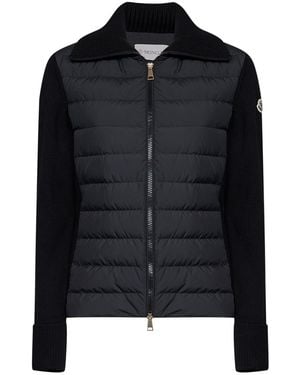 Moncler Wool Zip-Up Padded Cardigan - Black