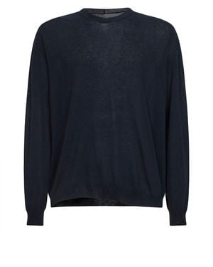 Uma Wang Wool And Silk Crepe Crewneck Sweater - Blue