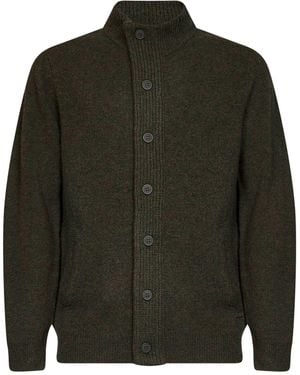 Barbour Seaweed Wool Zip-Up And Buttoned Cardigan With Patches - Green