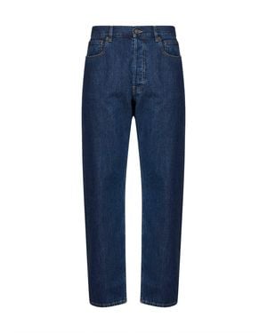 Valentino Medium Bue Cotton Denim Jeans With Vgold - Blue