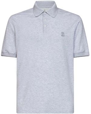 Brunello Cucinelli Cotton Pique Logo Polo Shirt - Blue