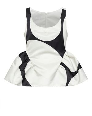 Dries Van Noten Duchess Oversized Ellipses-Print Peplum Top - White