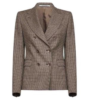 Tagliatore Tobacco Houndstooth Wool Blend Coreen Double-Breasted Blazer - Brown