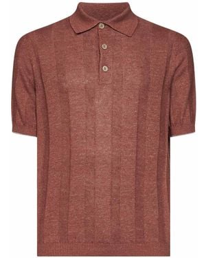 Brunello Cucinelli Terracotta Wide Ribbed Linen And Cotton Knit Polo Shirt - Red