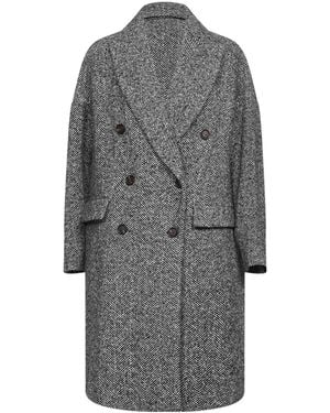 Brunello Cucinelli Herringbone Double-Breatsed Coat - Gray