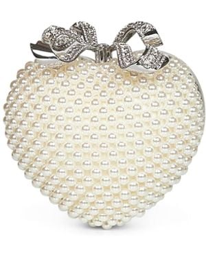 Self-Portrait Cream Pearl Heart Clutch Bag - White