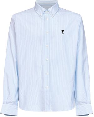 Ami Paris Sky And Striped Cotton Ami De Coeur Shirt - Blue