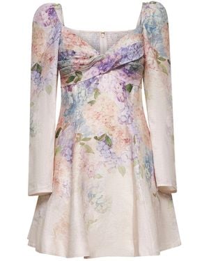 Zimmermann Printed Linen Dawning Mini Dress - Pink