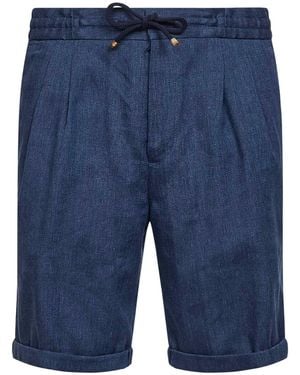 Brunello Cucinelli Linen And Virgin Wool Chevron Bermuda Shorts - Blue