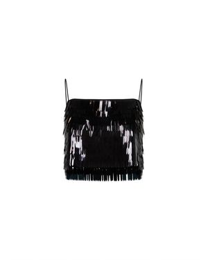 Self-Portrait Self Portrait Sequin Cropped Top - Black