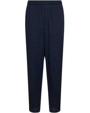 Giorgio Armani Dark Froissé Lyocell Blend Flat Front Trousers - Blue