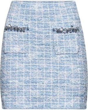 Self-Portrait Light Sequin Check Tweed Mini Skirt - Blue