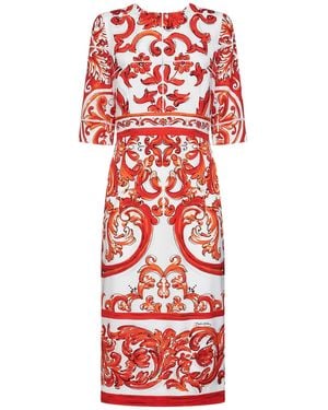 Dolce & Gabbana Maiolica-Print Stretch Silk Charmeuse Midi Dress - Red