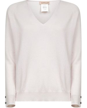 Blanca Vita Knit V-Neck Jumper - White