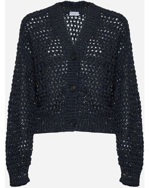 Brunello Cucinelli Blue Rustic Dazzling Net Cardigan