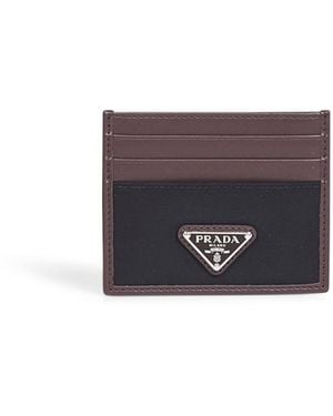 Prada And Coffee Re-Nylon And Leather Card Holder - White