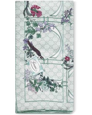 Gucci Printed Silk Twill Scarf - Blue
