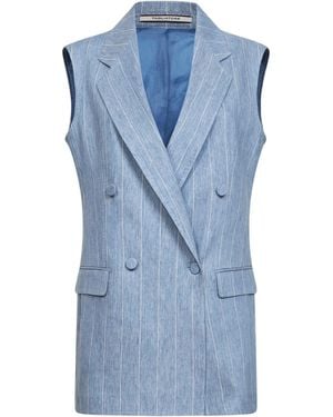 Tagliatore Pinstriped Linen Blend Sleeveless Blazer - Blue