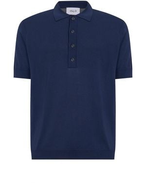 D 40 Dark Viscose Blend Knit Short-Sleeved Polo Shirt - Blue