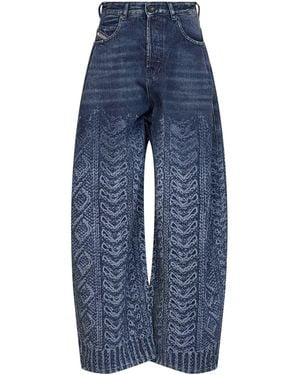 DIESEL Cable-Knit Effect Denim 1987 D-Khelz-S2 Wide-Leg Jeans - Blue