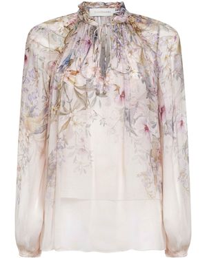 Zimmermann Aviary-Print Cream Viscose Billow Rebellion Blouse - White