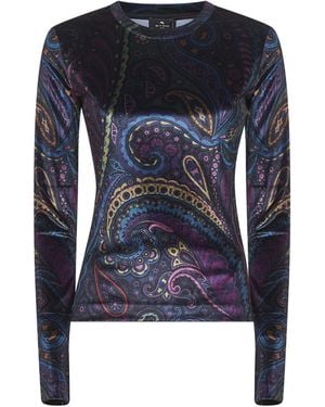 Etro Paisley Print Stretch Chenille Top - Blue