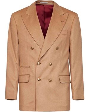 Brunello Cucinelli Camel Camel Hair Tailor One-And-A-Half-Breasted Jacket - Brown