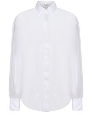 Brunello Cucinelli Crispy Silk Shirt With Monili - White