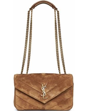 Saint Laurent Borsa A Spalla Loulou Small Cognac Al Caramello - Bianco