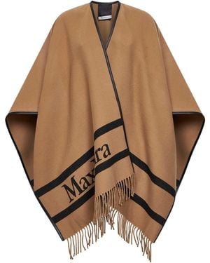 Max Mara Camel Jacquard Wool Mxaaris Poncho - Natural