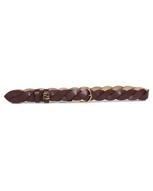 Fendi Mahogany And Cappuccino Woven Leather Reversible Ff Belt - White