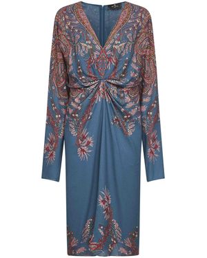 Etro Light Printed Stretch Viscose Midi Dress - Blue