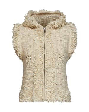 Fendi Shearling-Effect Knit Zip-Up Hooded Vest - Natural