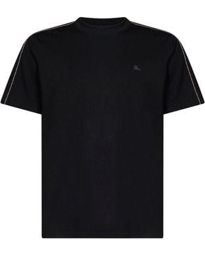 Burberry Cotton T-Shirt With Check Trims - Black