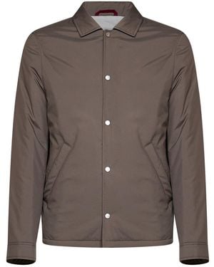 Brunello Cucinelli Washed Army Lightweight Technical Fabric Padded Overshirt - Brown