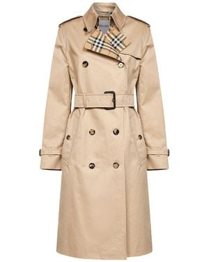 Burberry Honey Gabardine Long Lakefield Trench Coat - Natural