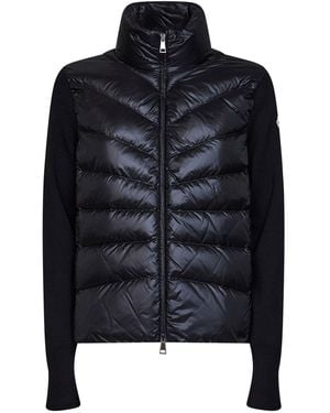 Moncler Wool Zip-Up Padded Cardigan - Black