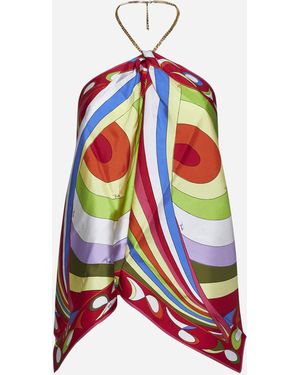 PUCCI Silk Twill Iride Print Handkerchief Top - Red